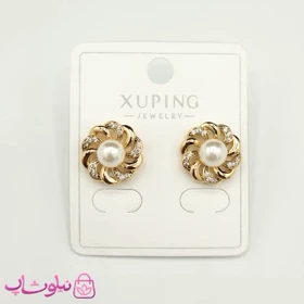 گوشواره میخی زنانه ژوپینگ طرح گل و مروارید