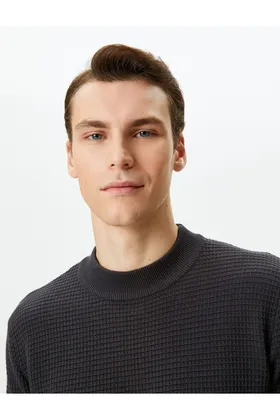 ژاکت بافتنی Slim Fit Basic Crew Neck Textured 4WAM70031HT