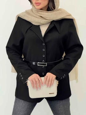 مانتو کتی آستین سه دکمه کمردار