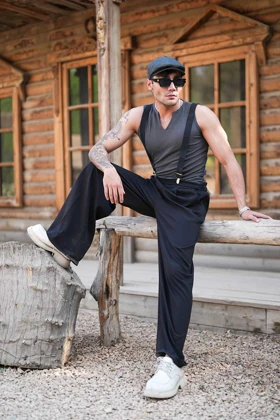 رکابی تنک تاپ یغه کوبایی طوسی تیره OLD SCHOOL