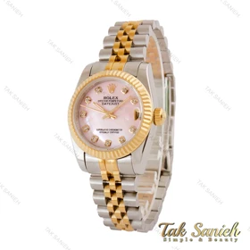 ساعت رولکس زنانه دورنگ طلایی صفحه صورتی Rolex-4866-L
