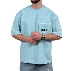 تیشرت آستین کوتاه مردانه آبی جیبدار مدل stwd