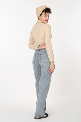 شلوار جین نیم بگ آبی یخی دخترانه زنانه رویال