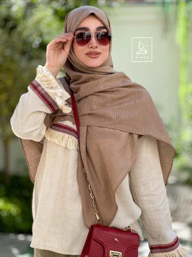 روسری وال نخی راه راه نسکافه ای