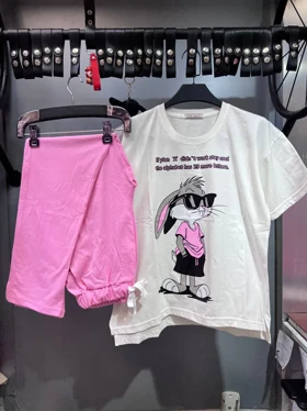 ست دخترانه تیشرت آستین بلندشلوار باگزبانی