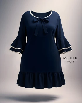 پیراهن زنانه سایز بزرگ سرمه ای طرح کلاسیک