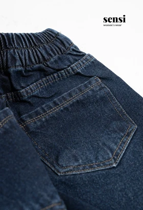 شلوار جین مام ابی تیره پشت کش کد1000909