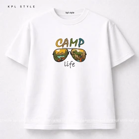 تیشرت باکسی 100٪ پنبه با چاپ مینیمال (Camp Life) | کد 1308