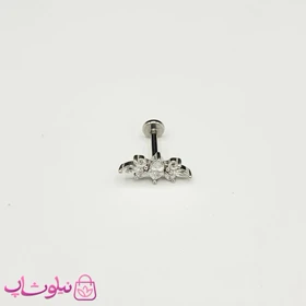 پیرسینگ گوش مدل نگین های سفید براق نقره ای رنگ کد 310