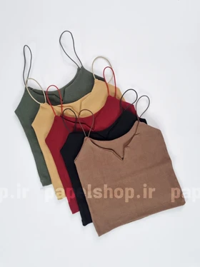 کراپ تاپ کبریتی بند مینیمال یقه گرد چاک‌دار