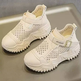 کتانی لژ مخفی لژدار زنانه رویه تنفسی کرم Women’s Hidden Platform Breathable Cream Sneakers