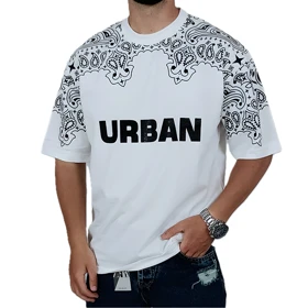 تیشرت آستین کوتاه مردانه باکسی سفید طرح URBAN
