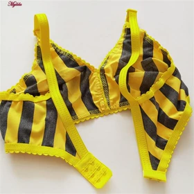 سوتین زنانه مدل پرسی راه راه زرد کد 5046