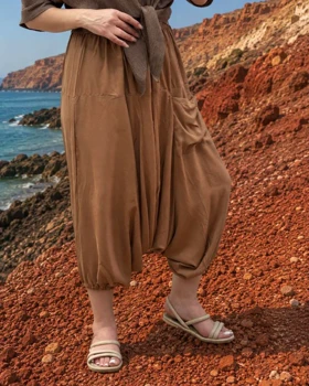شلوار تبتی نخی SH7564 (قهوه ای)