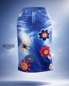 دامن طرح جین گل‌دار سایز بزرگ