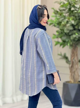 مانتو راه راه سه دکمه