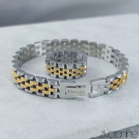 ست دستبند و انگشتر رولکس دورنگ اسپورت 10517