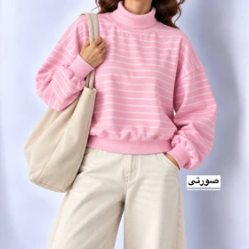 دورس زنانه یقه‌اسکی راه راه مدل 1610 (صورتی)