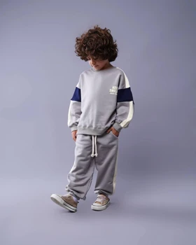 بلوز شلوار جاگر طرح FUN رنگ طوسی کد 3191