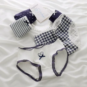 پک 12 عددی شورت نخی سورمه ای طرح قلب و پاپیون( سایز XL)