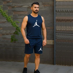 ست رکابی شلوارک مردانه اسپرت جردن رنگ سرمه ای