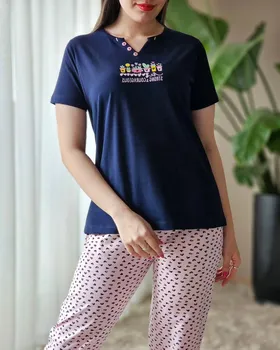ست راحتی تی‌شرت و شلوار نخ‌پنبه قلبی