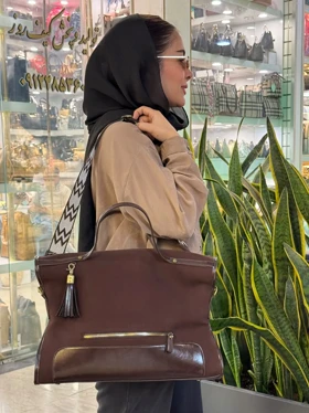 کیف کتان زنانه دستی و دوشی ترانه (قهوه ای)