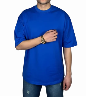 تیشرت آستین کوتاه آبی ساده پارچه ماکان