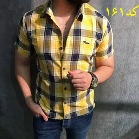 پیراهن چهارخانه نخی رنگ زرد
