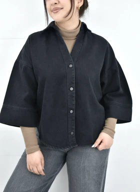 شومیز جین آستین سه ربع دخترانه ذغالی