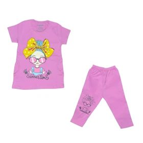 ست تیشرت و شلوار دخترانه مدل پاپیون کد PJ1166