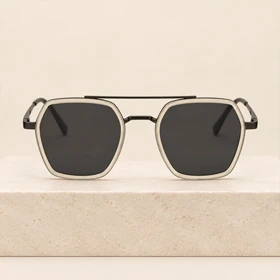 hexagonal black cream men sunglasses