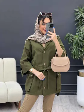 مانتو لینن آستین پاگن سر جیب دکمه
