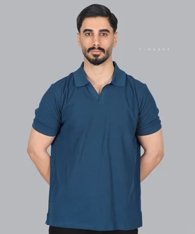 تیشرت یقه شکاری مردانه ساده 0568