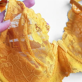 سوتین زنانه پانیذ زرد مدل فنردار گیپوری کد 66336-new