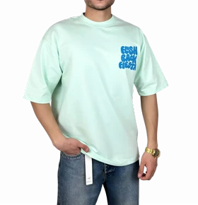 تیشرت آستین کوتاه مردانه سبز پاستلی با چاپ پفکی