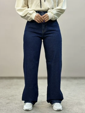 شلوار نیم بگ جین سورمه ای آمسو