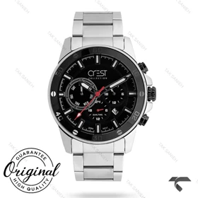 ساعت کرست 6261-2 مردانه سیلور صفحه مشکی فول دیت Crest-10867-G