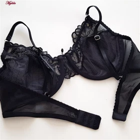 ست شورت و سوتین زنانه فیتن مدل فنردار گیپور طرح دار مشکی کد 4952-7