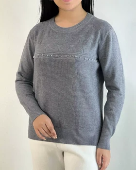 پلیور بافت سینه مروارید یقه گرد کد 5336