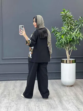 ست مانتو و شلوار ترکیبی کوک دوزی