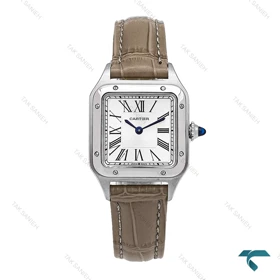 ساعت زنانه کارتیه سانتوس دومونت بند چرم طوسی Cartier-6703-L