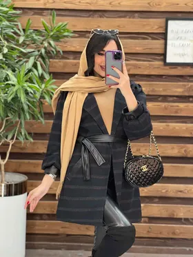 پالتو طرحدار سرآستین چرم