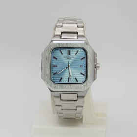 ساعت مچی مردانه پتک فیلیپ Patek Philippe تمام استیل رنگ ثابت (نقره ای صفحه آبی)