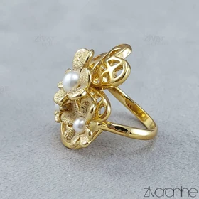 انگشتر زنانه طرح گل مرواریددار طلایی 30078