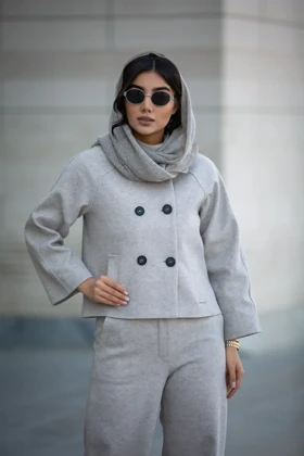 پالتو کراپ کت یقه قیفی (کرم)