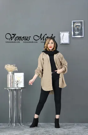 مانتو مخمل کبریتی سه جیب