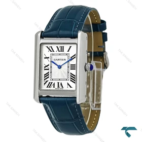 ساعت کارتیه تانک مردانه نقره ای بند چرم سرمه ای Cartier-8888-G