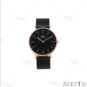 ساعت دنیل ولینگتون مردانه گرد قاب رزگلد بند حصیری مشکی 106098
