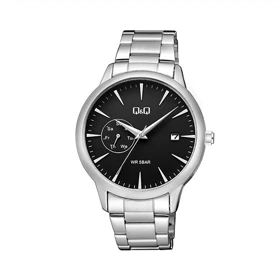 ساعت مچی کیو اند کیو مردانه استیل صفحه مشکی دوتقویم QQ-5539-G